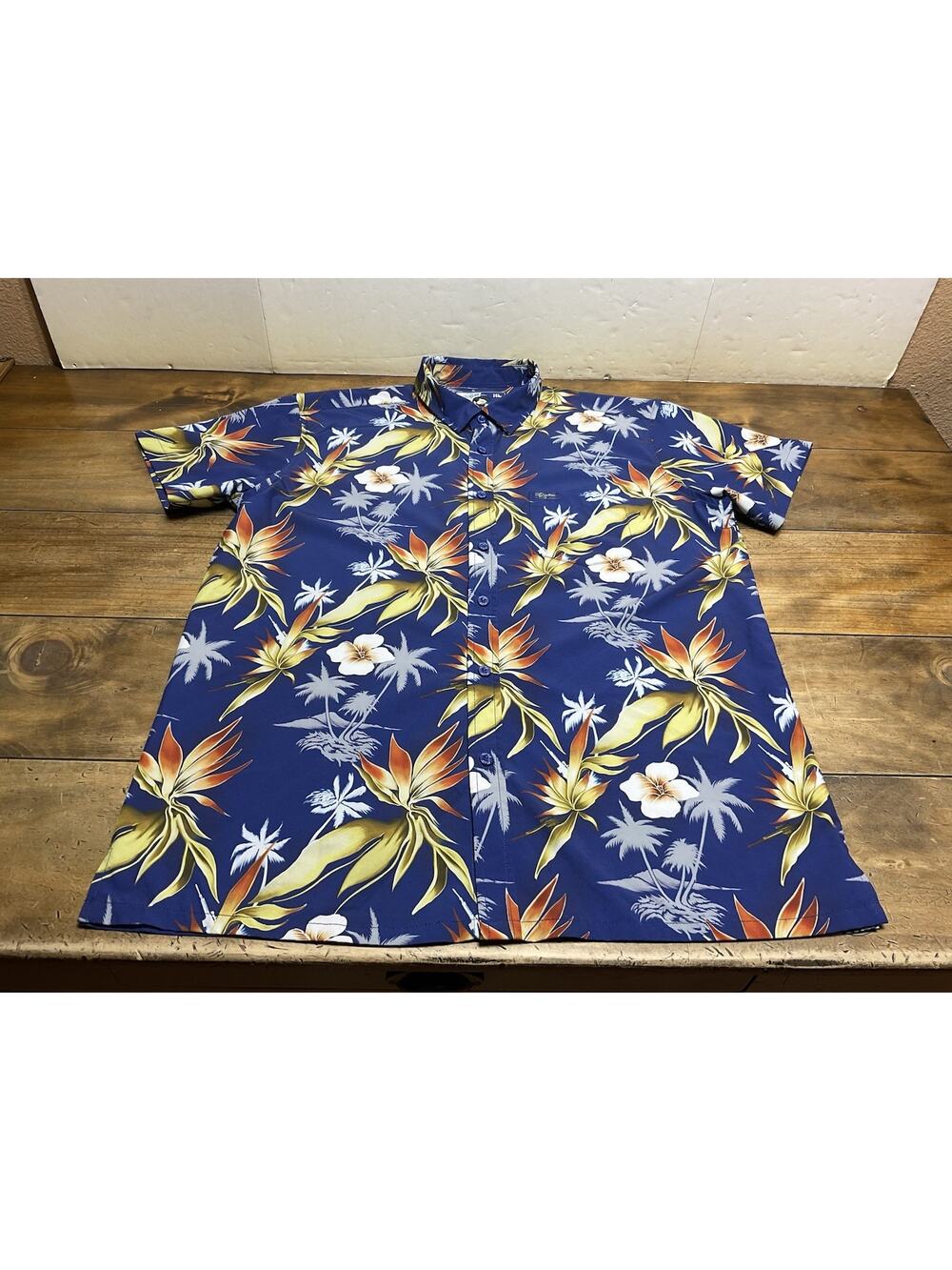 Retro Rifle Shirt Mens Blue Floral Hawaiian Button Up Size XL